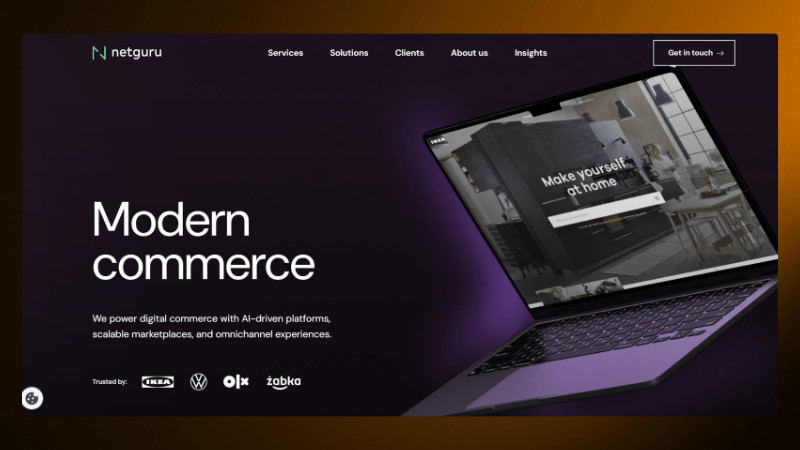 Netguru homepage showcasing modern commerce solutions with a focus on AI-driven platforms and scalable marketplaces.