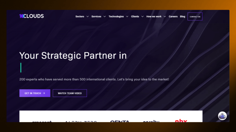 Website homepage of a strategic partner company, highlighting expertise in serving over 500 international clients.