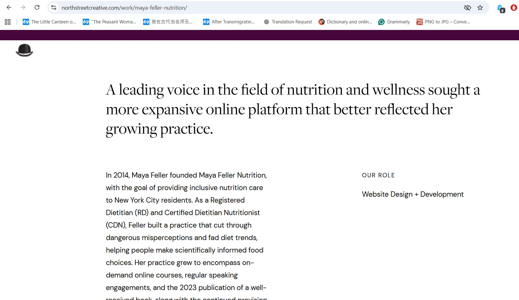 Nutrition expert seeks enhanced online platform for inclusive wellness practice on North Street Creative site.