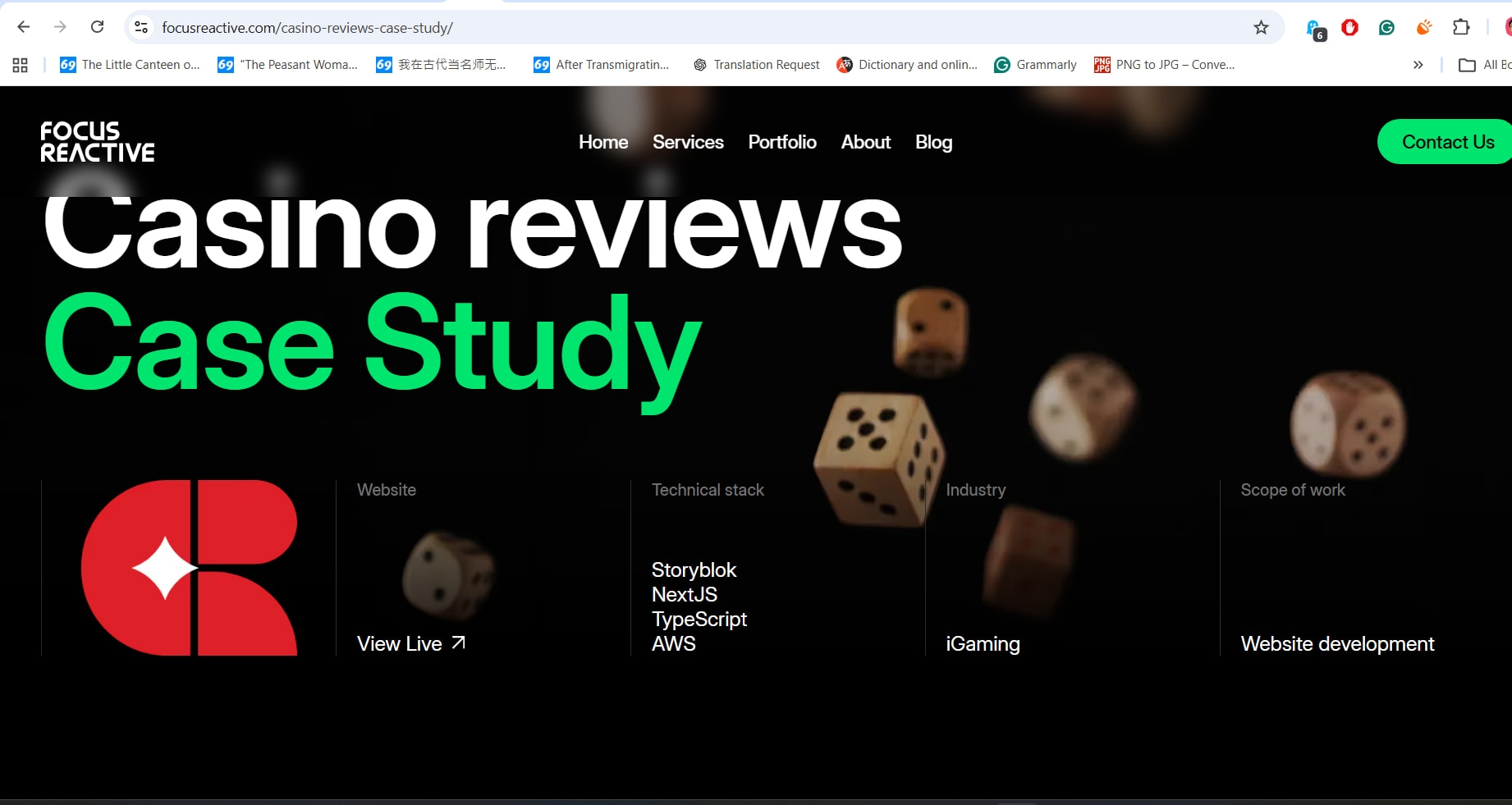 Casino reviews case study by Focus Reactive, featuring iGaming and web development with Storyblok and NextJS.