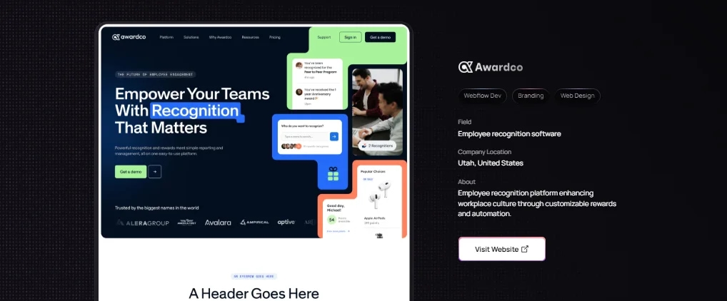 Amply Webflow work, Awardco website