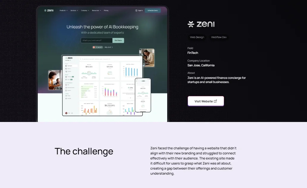 Amply Webflow work, Zeni website