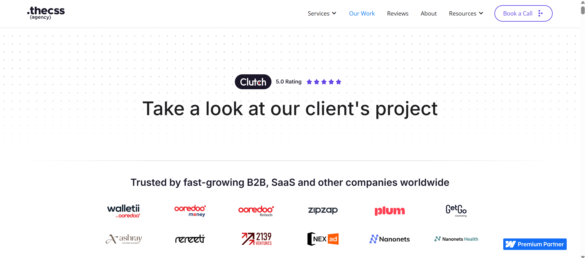 Agency client project showcase with Clutch 5.0 rating, trusted by leading B2B and SaaS companies worldwide.