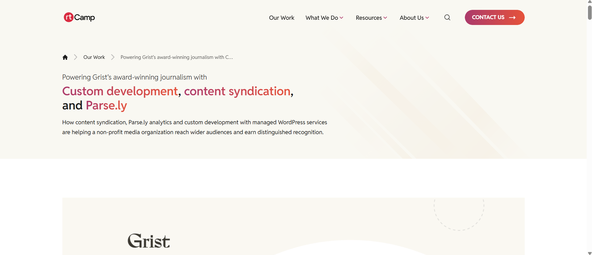 rtCamp boosts Grist's journalism with custom development, content syndication, and analytics for wider reach.