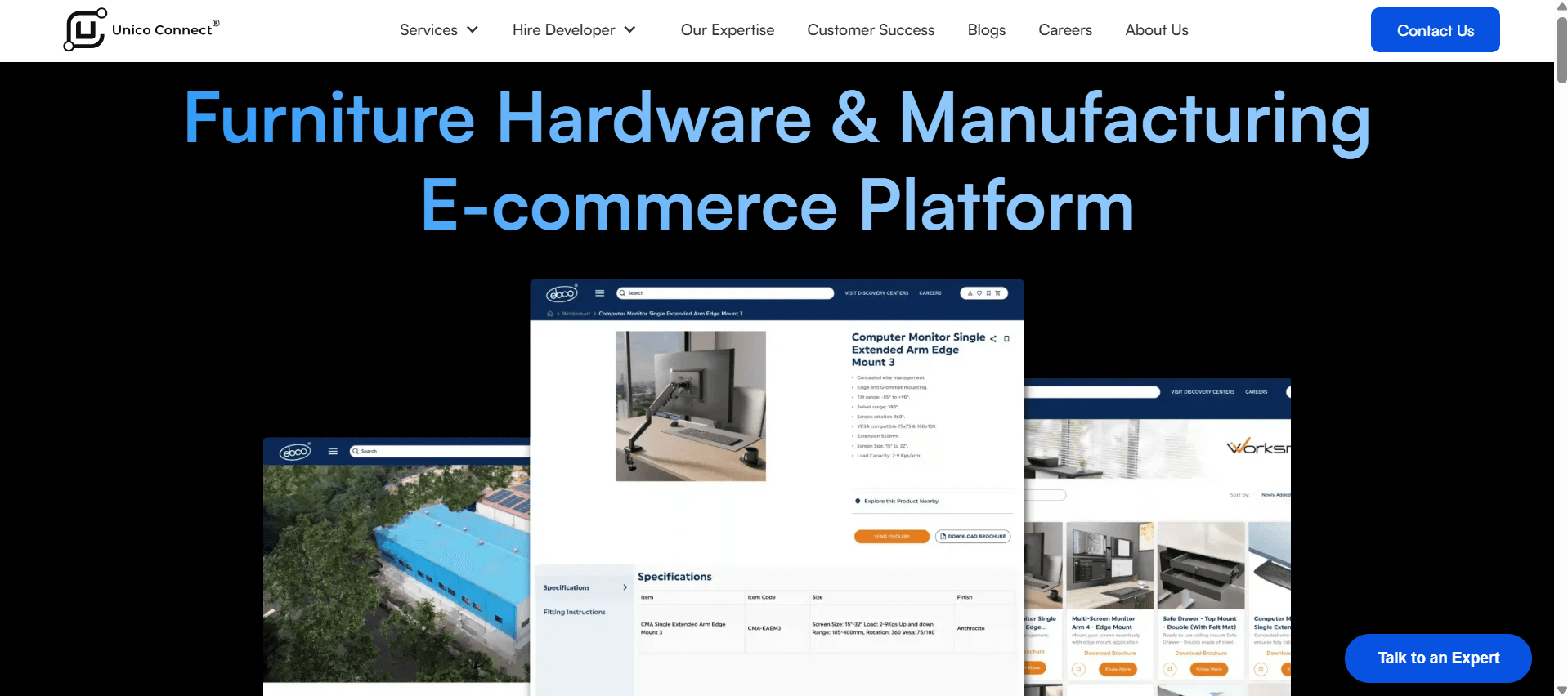 Furniture hardware and manufacturing e-commerce platform homepage showcasing product listings.