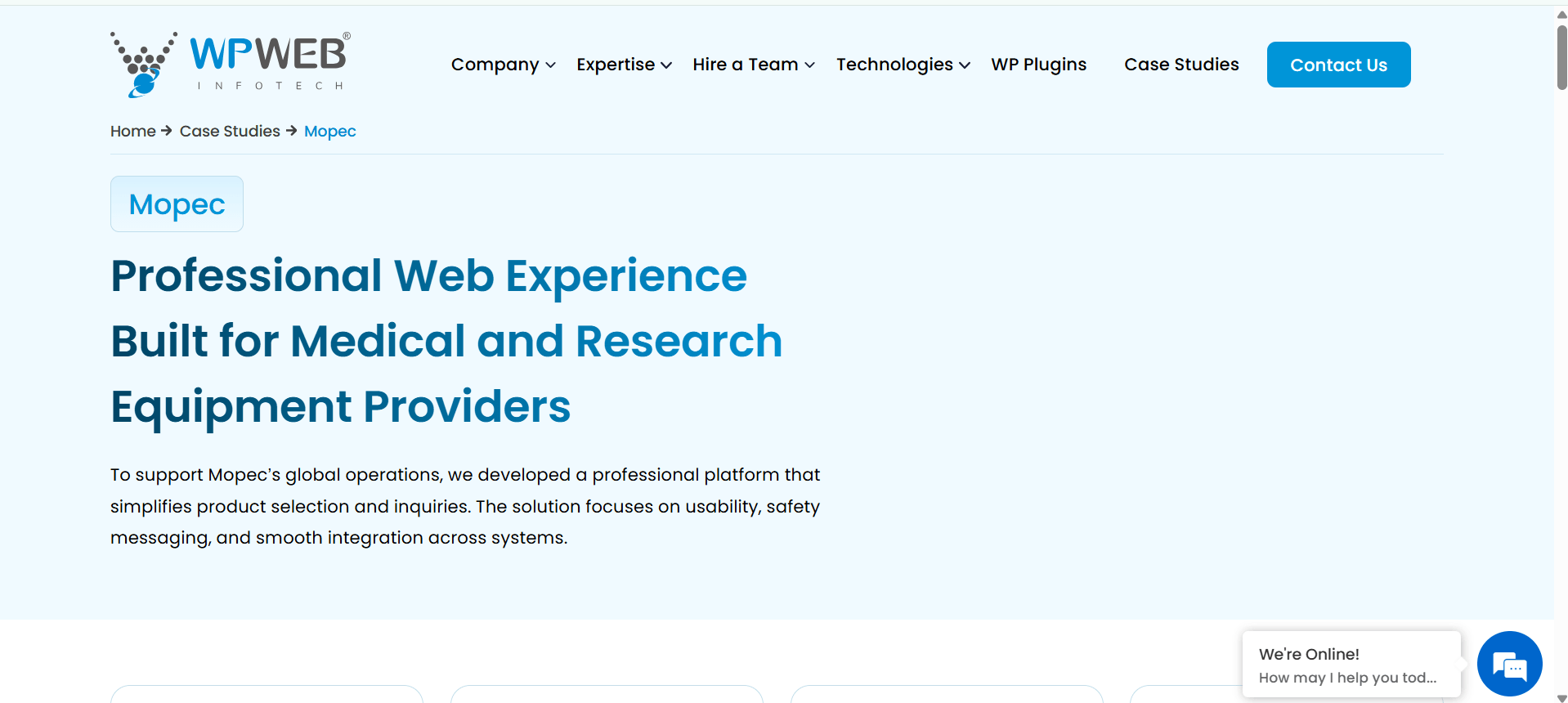 WPWeb case study for Mopec, web solutions for medical and research equipment providers.