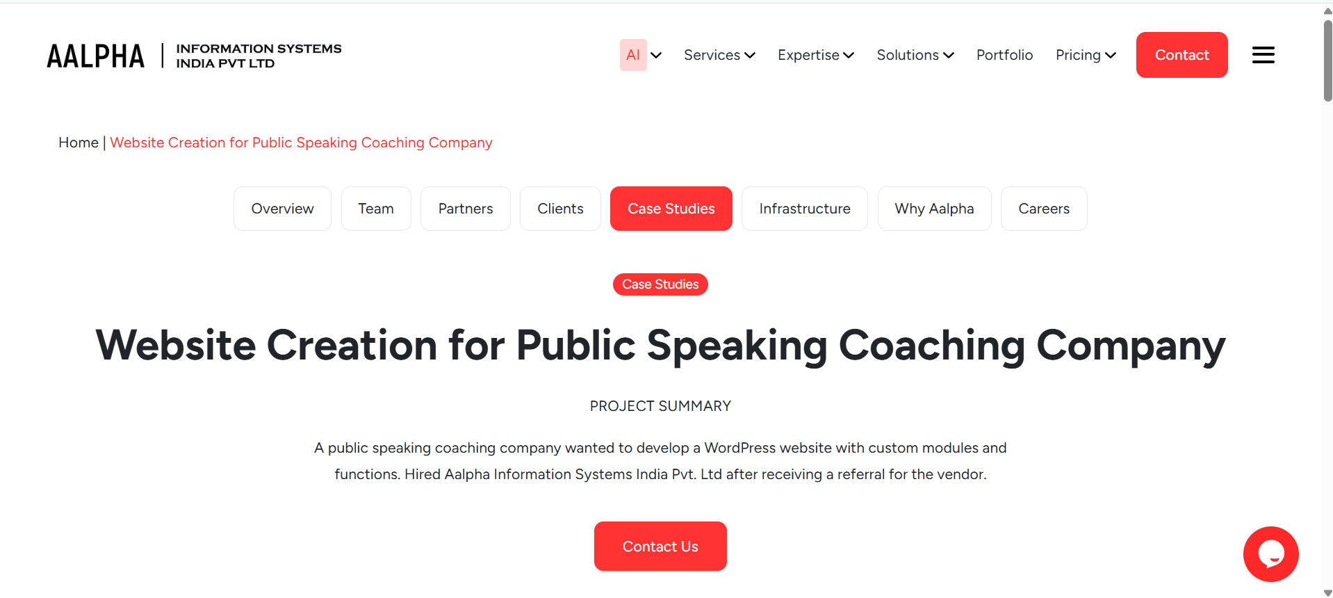Website creation case study for public speaking coaching company by Aalpha Information Systems.