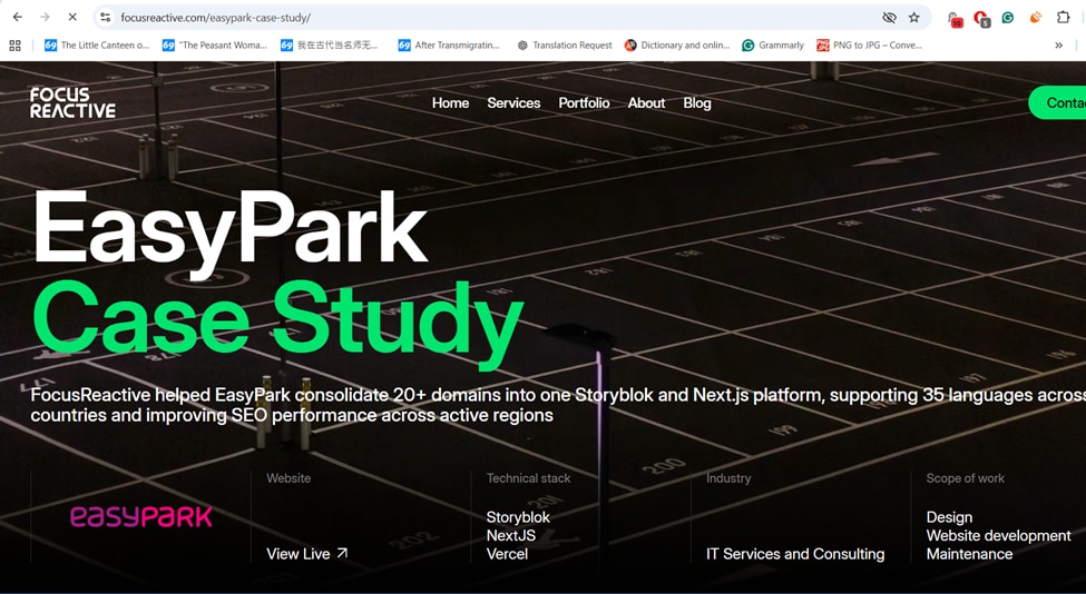EasyPark case study by FocusReactive: domain consolidation, SEO boost, multilingual support on Storyblok and Next.js.