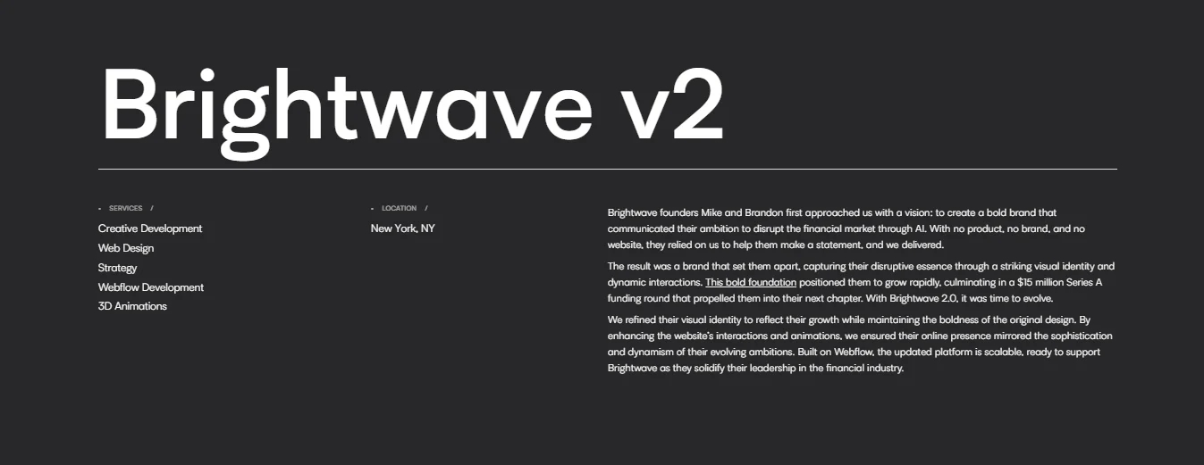 Refokus Webflow work, Brightwave v2 website