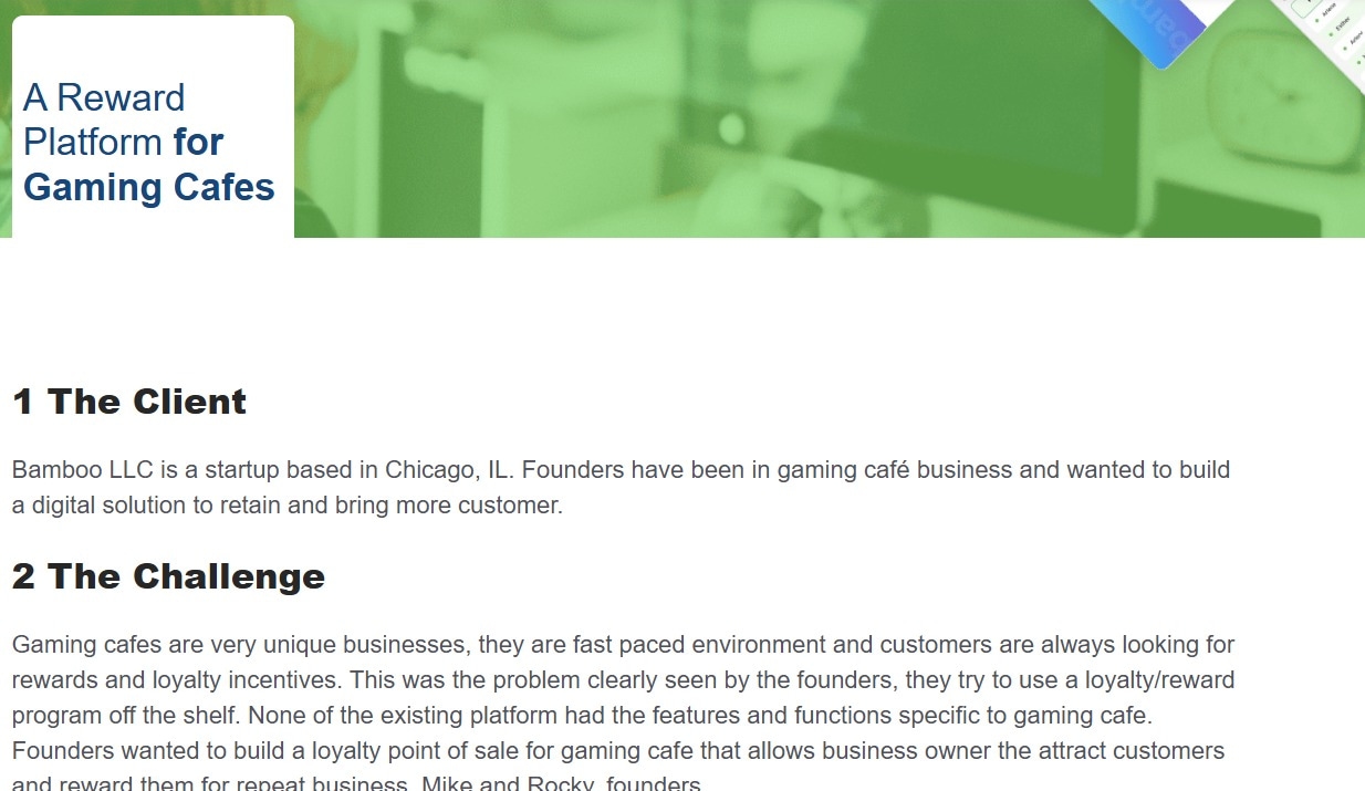 Gaming Cafes Reward Platform: Bamboo LLC's digital solution for customer loyalty and engagement challenges.