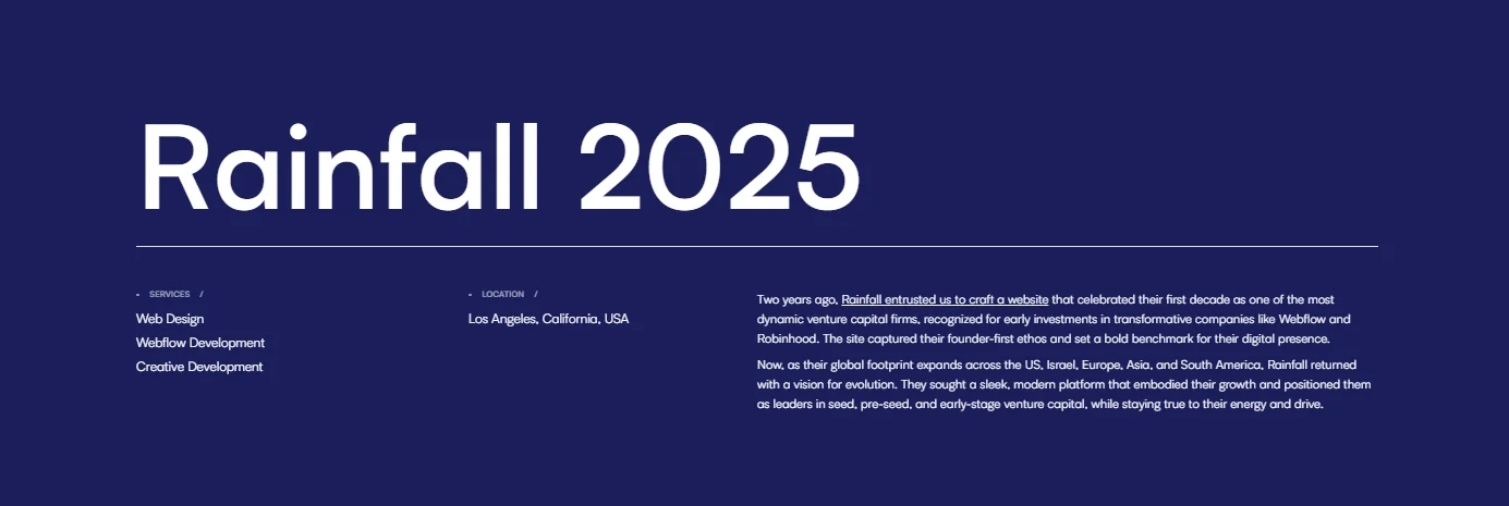 Refokus Webflow work, Rainfall 2025 website