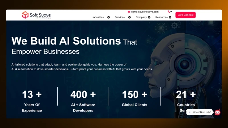 AI solutions for businesses by Soft Suave, 13+ years experience, 400+ developers, 150+ clients, 21+ countries served.
